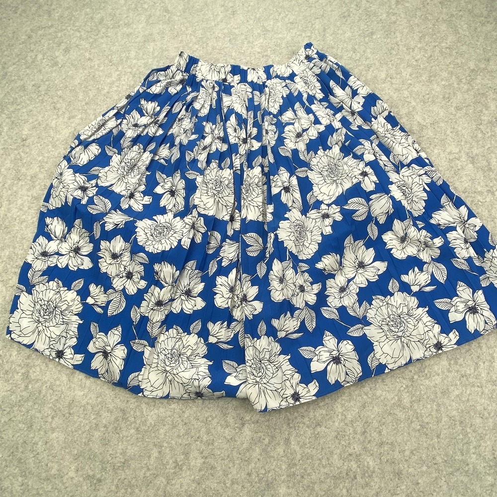 Banana Republic Skirt Womens PXS Blue White Floral Pleated Midi Pull On Casual